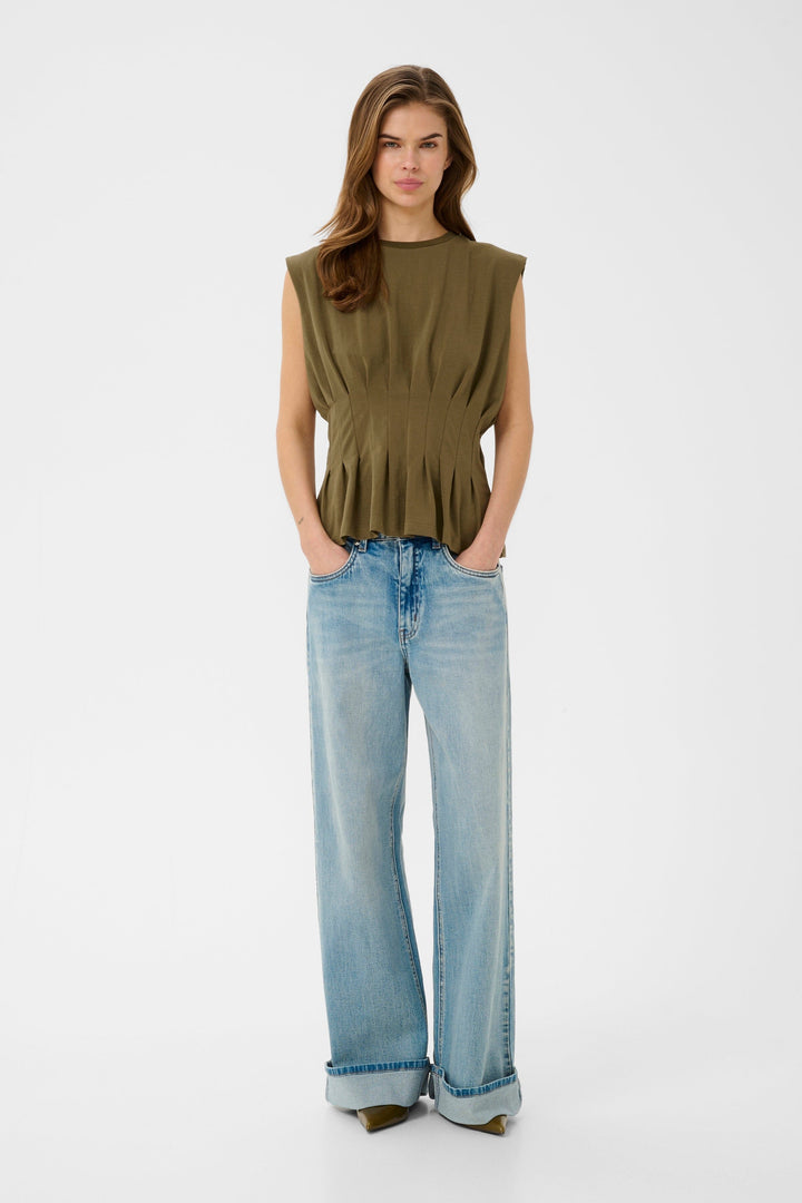 Gestuz - Gzinez Sl Tee 10911382 - 190622 - Military Olive Toppe 