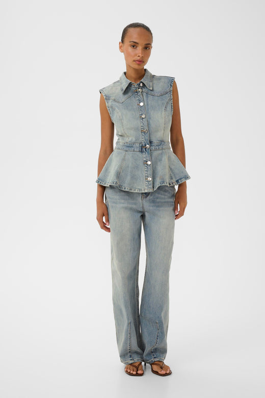 Gestuz - Gznoma Sl Shirt 10911187 - 109408 - Vintage Mid Blue Wash Skjorter 