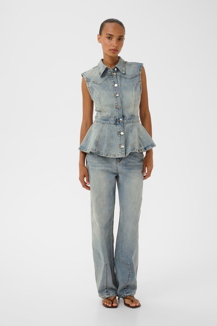 Gestuz - Gznoma Sl Shirt 10911187 - 109408 - Vintage Mid Blue Wash Skjorter 