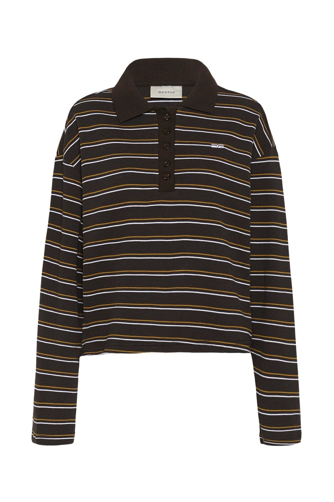 Gestuz - Gzpilova Ls Polo Tee 10911483 - 109843 - Ganache Striped
