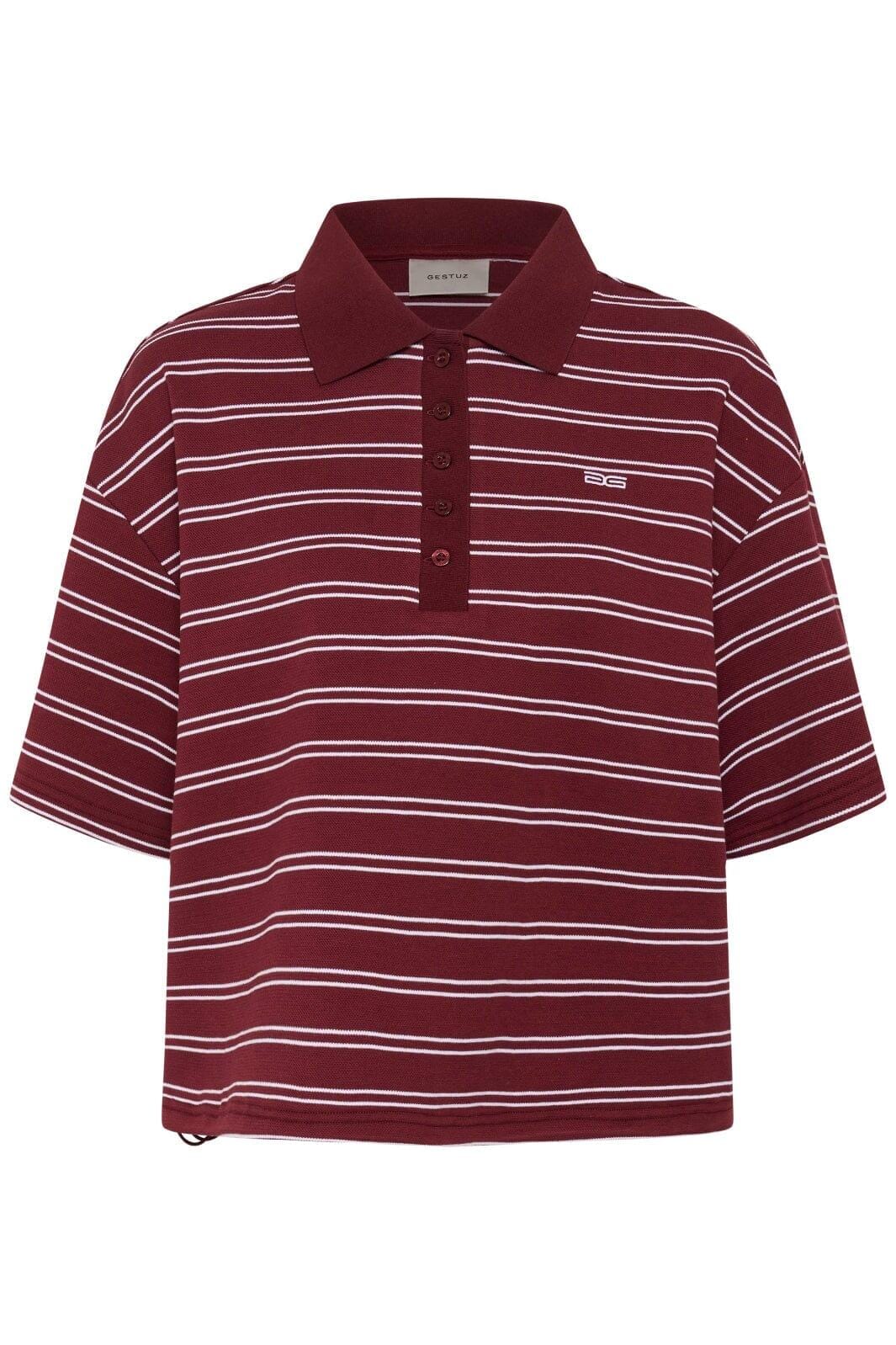 Gestuz - Gzpilova Polo Tee 10911229 - 109417 - Cabernet Striped T-shirts 
