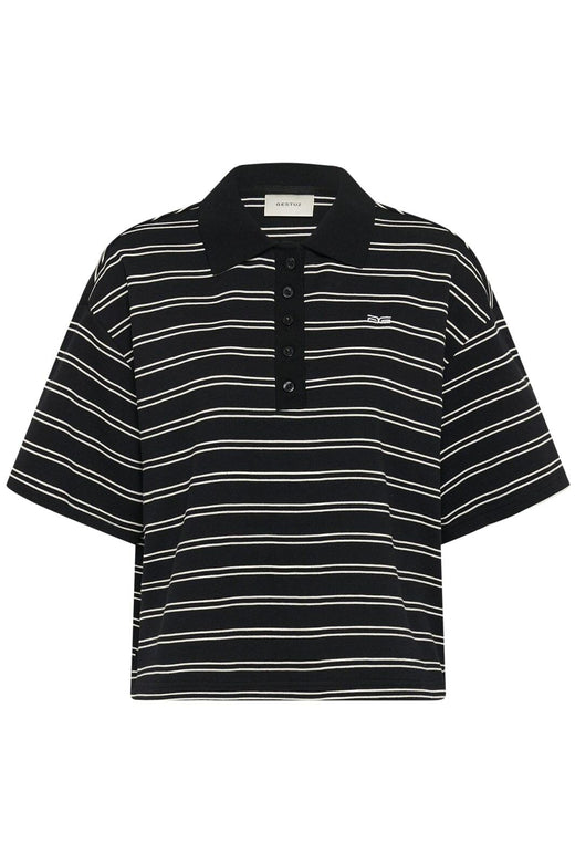 Gestuz - Gzpilova Polo Tee 10911229 - 109751 - Black White Striped T-shirts 