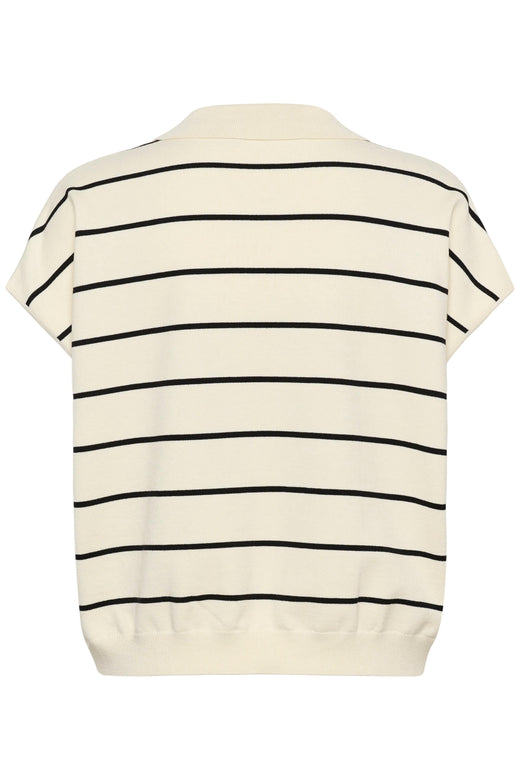 Gestuz - Gzsaia Ss Polo Pullover 10911206 - 109393 - Egret/Black Striped Strikbluser 