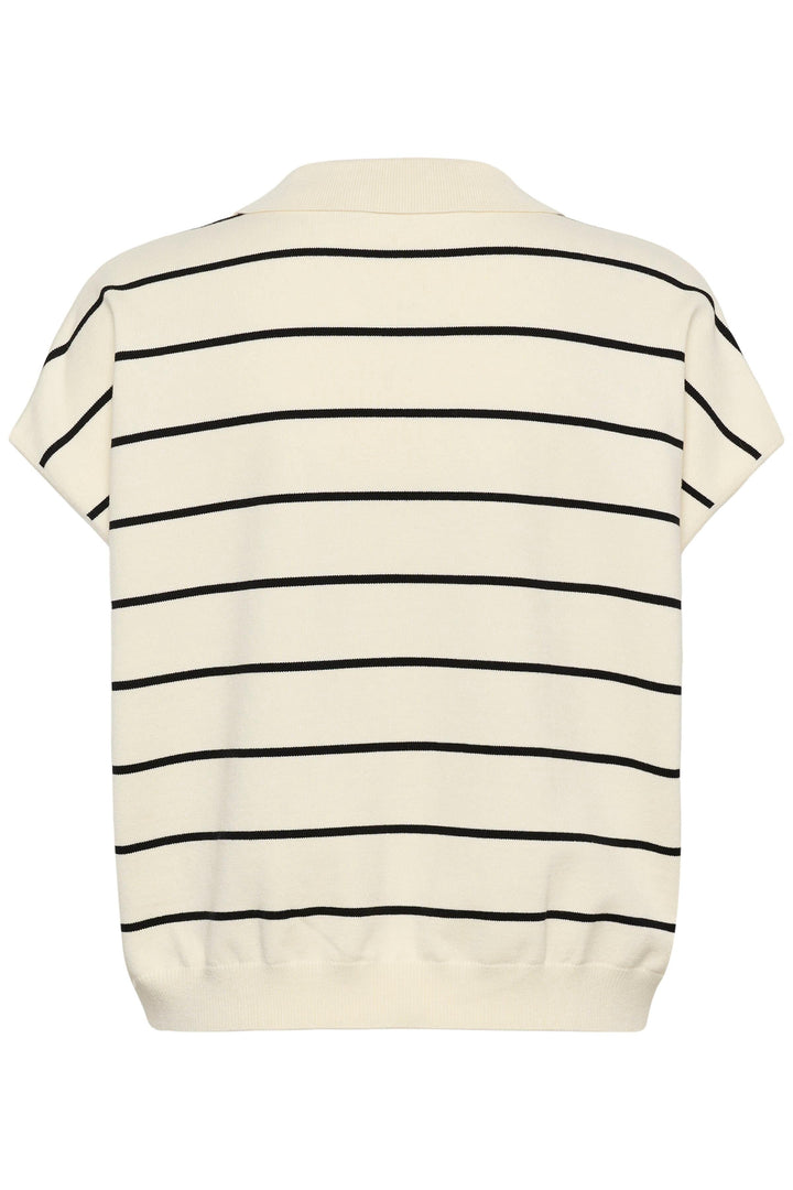 Gestuz - Gzsaia Ss Polo Pullover 10911206 - 109393 - Egret/Black Striped Strikbluser 
