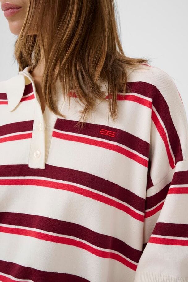 Gestuz - Gztaia Ss Polo Pullover 10910933 - 109194 - Egret/Cabernet/Poinsettia Strikbluser 