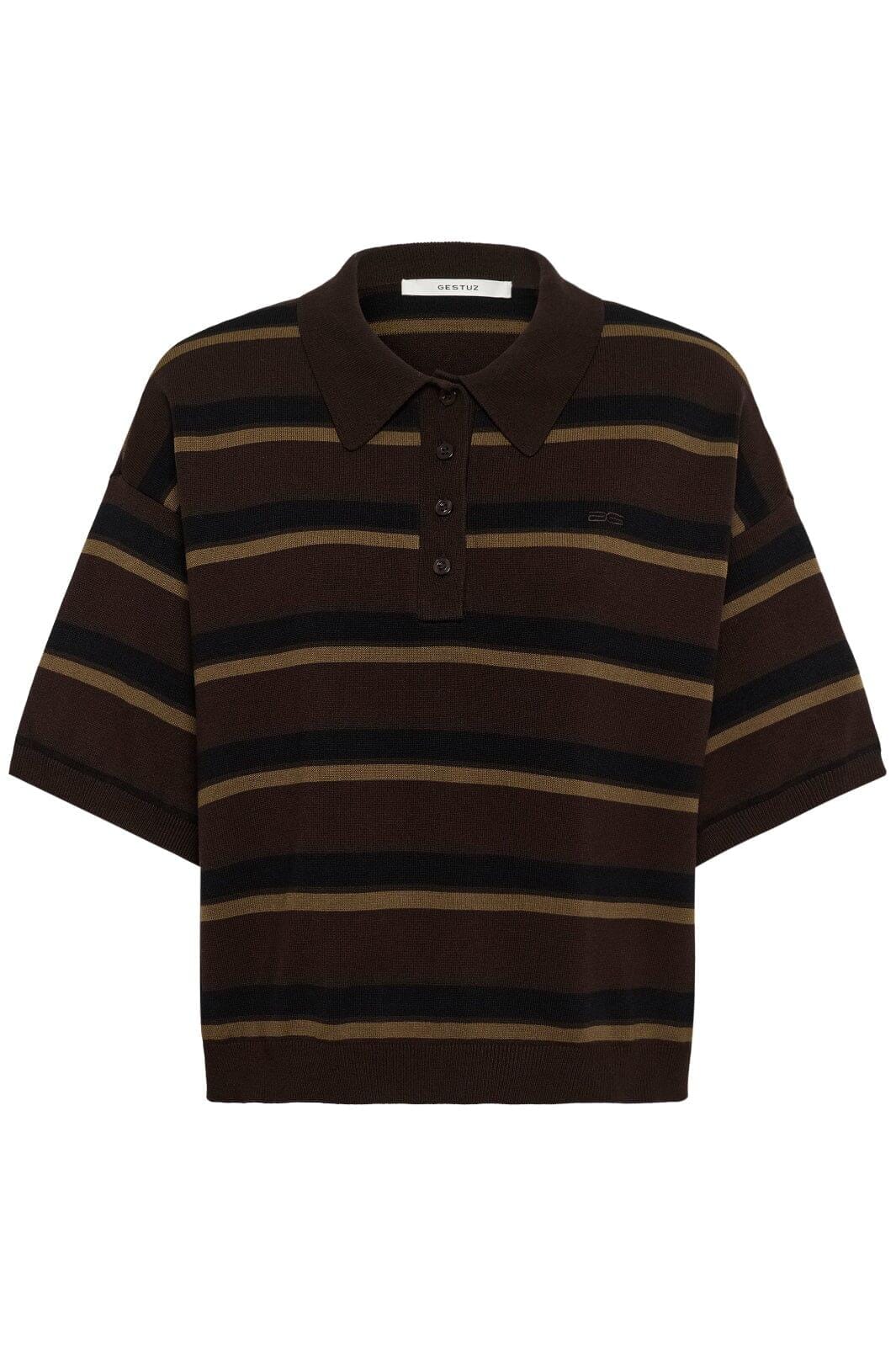 Gestuz - Gztaia Ss Polo Pullover 10910933 - 110053 - Molé/Black/Military Olive Strikbluser 