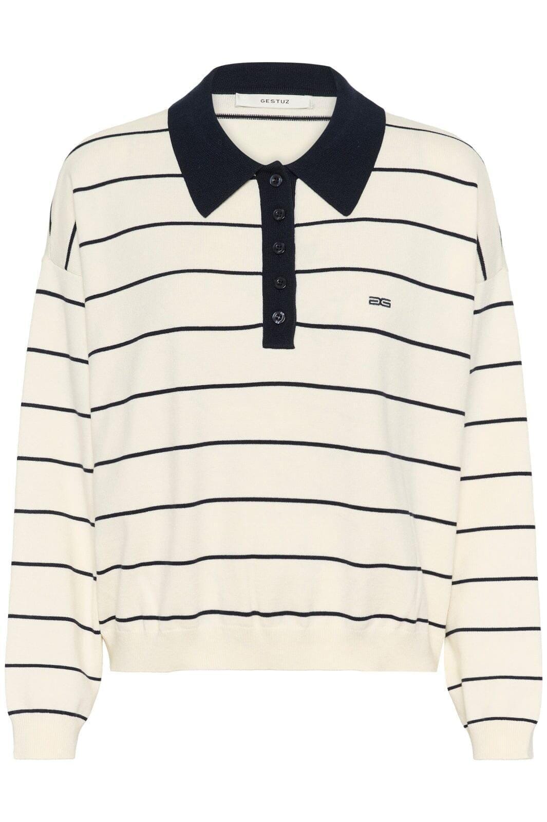 Gestuz - Gztaige Polo Pullover 10910829 - 108826 - Egret/Skycaptain Striped Strikbluser 
