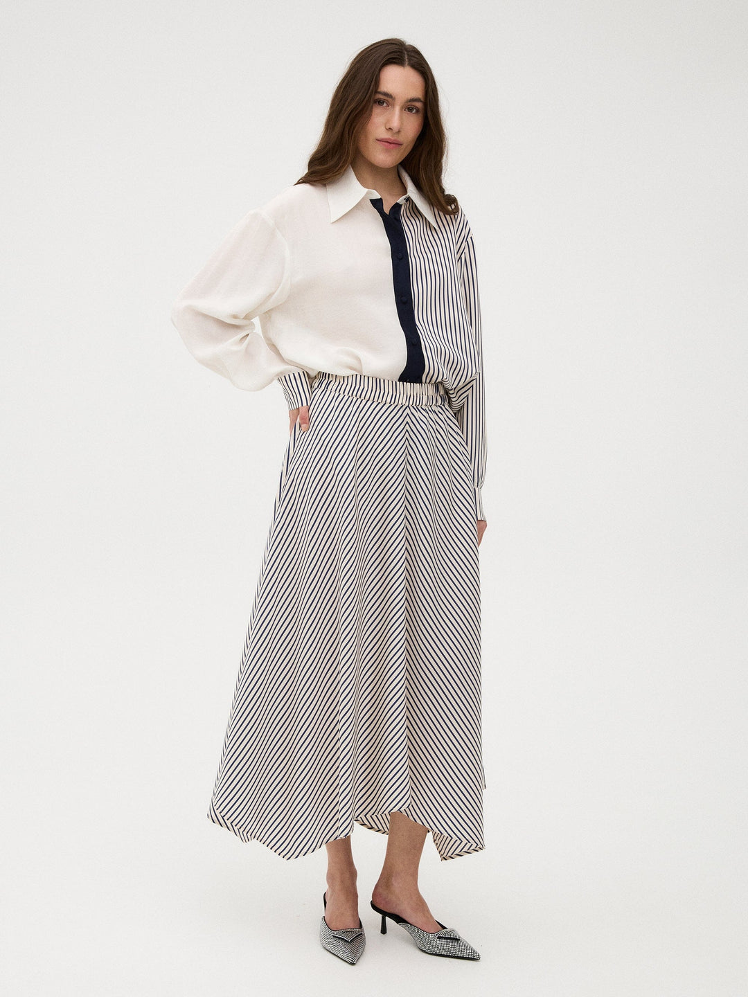 Gossia - Cloriego Skirt G3314 - Navy Creme Stripes Nederdele 