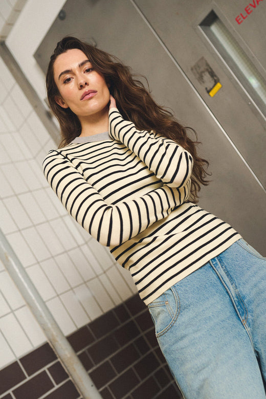 Gossia - Fabiolago Jumper G3116 - Off-White/Black Stripes T-shirts 
