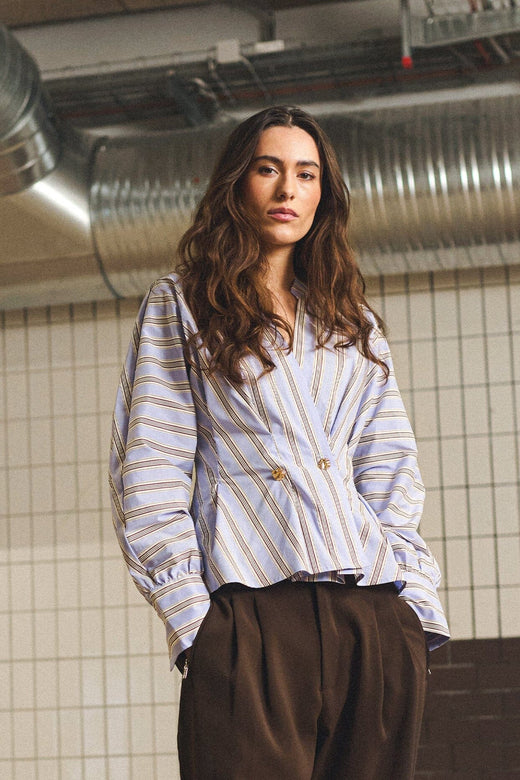 Gossia - Miego Blouse G3238 - Blue / Brown Stripes Bluser 