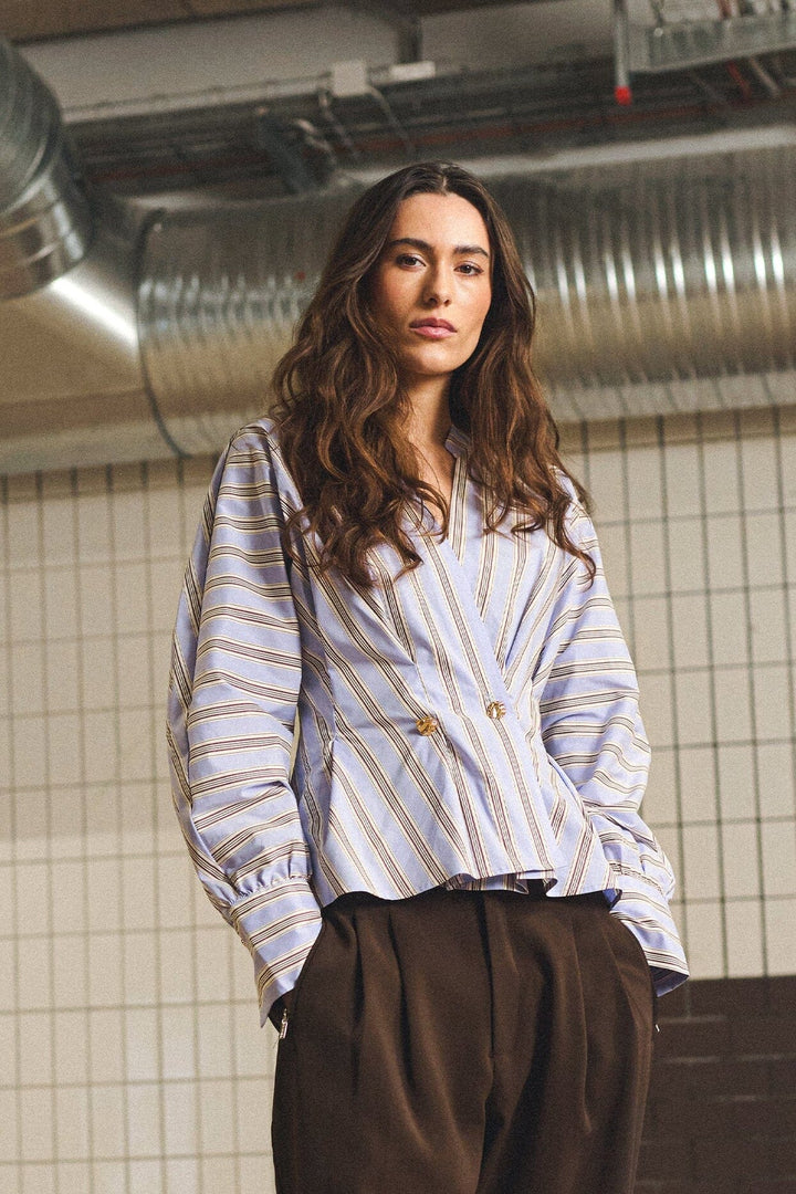 Gossia - Miego Blouse G3238 - Blue / Brown Stripes Bluser 