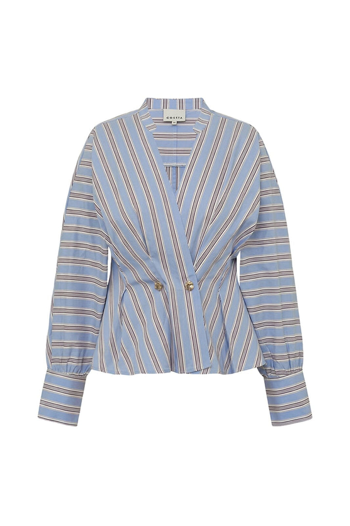 Gossia - Miego Blouse G3238 - Blue / Brown Stripes