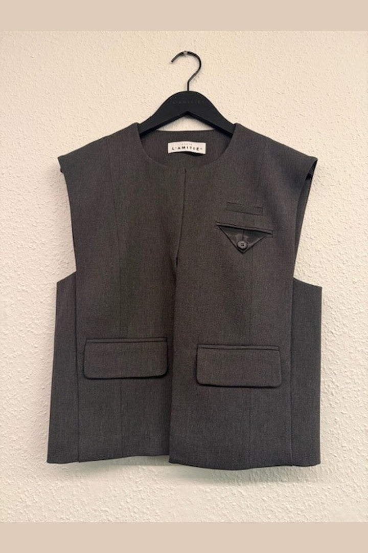 Haute L'Amitié - Amy Box Crop Waistcoat HL10683 - Grey Melangé