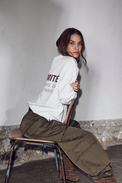 Haute L'Amitié - Back Print Studio Sweat HL10686 - Pearl Melange Sweatshirts 