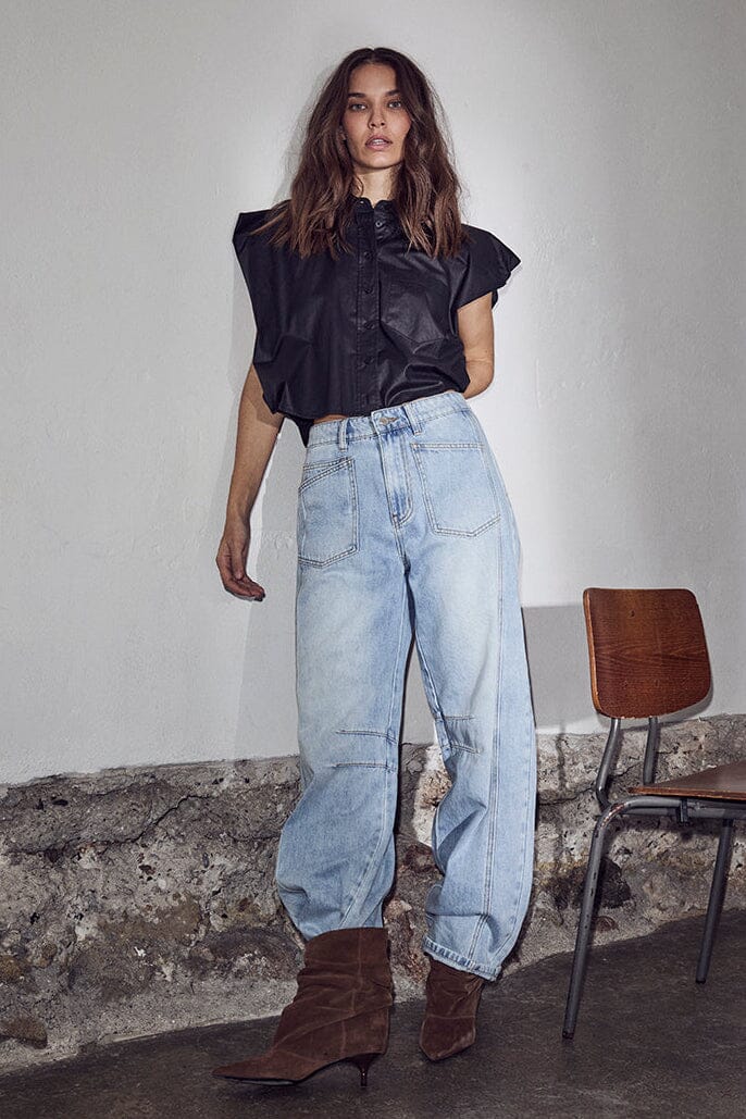 Haute L'Amitié - Barrel Front Pocket Jeans HL10700 - Bleached Denim Jeans 