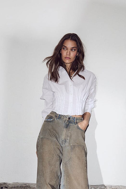 Haute L'Amitié - Bell Pleat Crop Shirt HL10754 - White Skjorter 