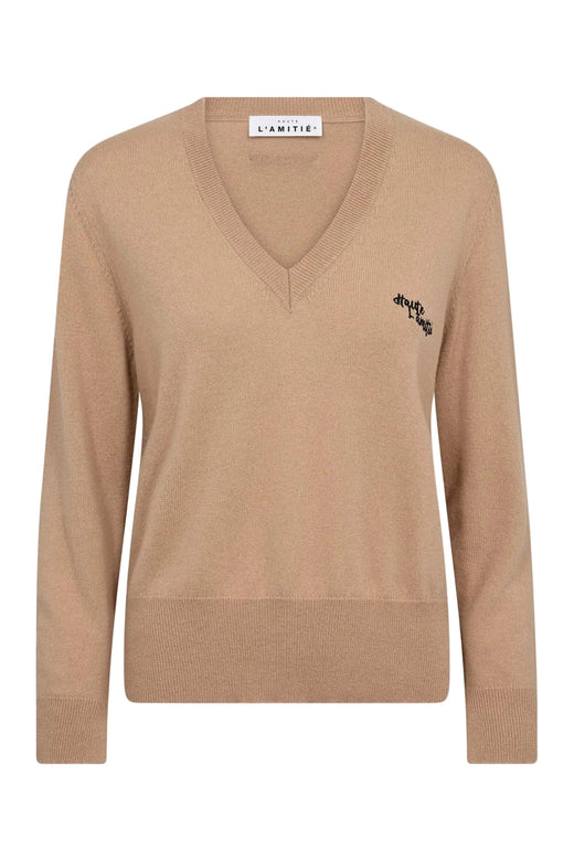 Haute L'Amitié - Cash Logo V-Neck HL10735 - Dessert Strikbluser 