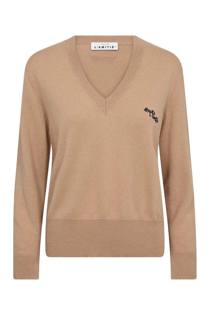 Haute L'Amitié - Cash Logo V-Neck HL10735 - Dessert Strikbluser 