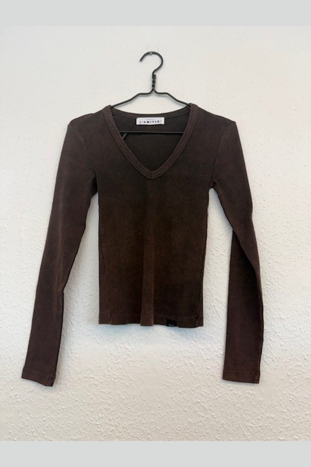 Haute L'Amitié - Deep V Ls Rib Acid Tee HL10892 - Mocca Acid Wash