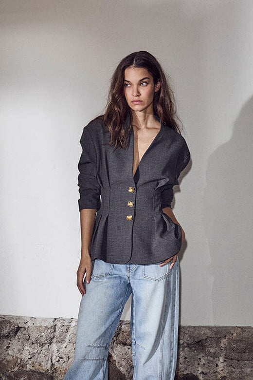 Haute L'Amitié - Enna Waist Pleat Blazer HL10669 - Antracit Blazere 