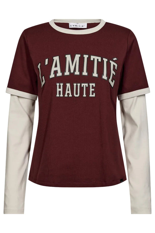 Haute L'Amitié - L'Amitié College Ls Logo Mix Tee Hl11166 - Wine / Pearl T-shirts 