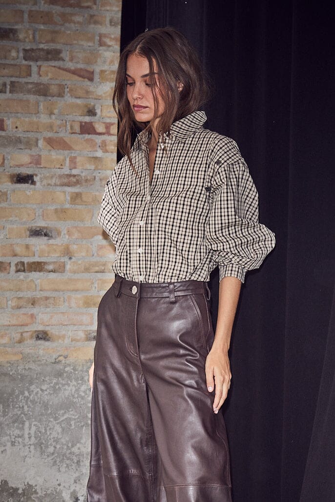 Haute L'Amitié - Ruby Check Button Sleeve Shirt HL10834 - Mocca/Beige Check Skjorter 
