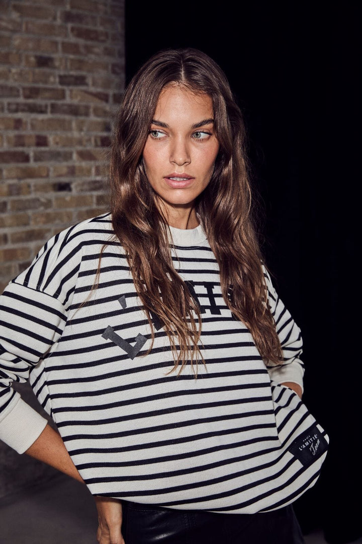 Haute L'Amitié - Stripe Logo Sweat HL10441 - Offwhite Black Sweatshirts 