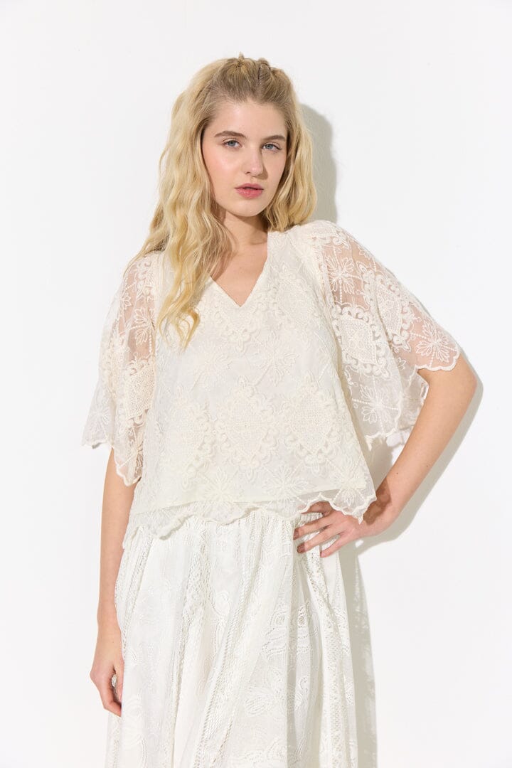 Hunkøn - Lulu Lace Blouse 26311 - Cream Lace Bluser 