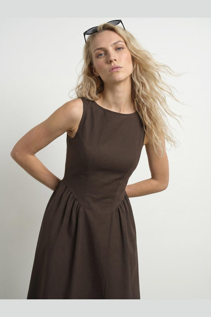 Hypedrop - Hdbakira Sl Boatneck Midi Dress 32001145 - 5242674 - Chocolate Brown