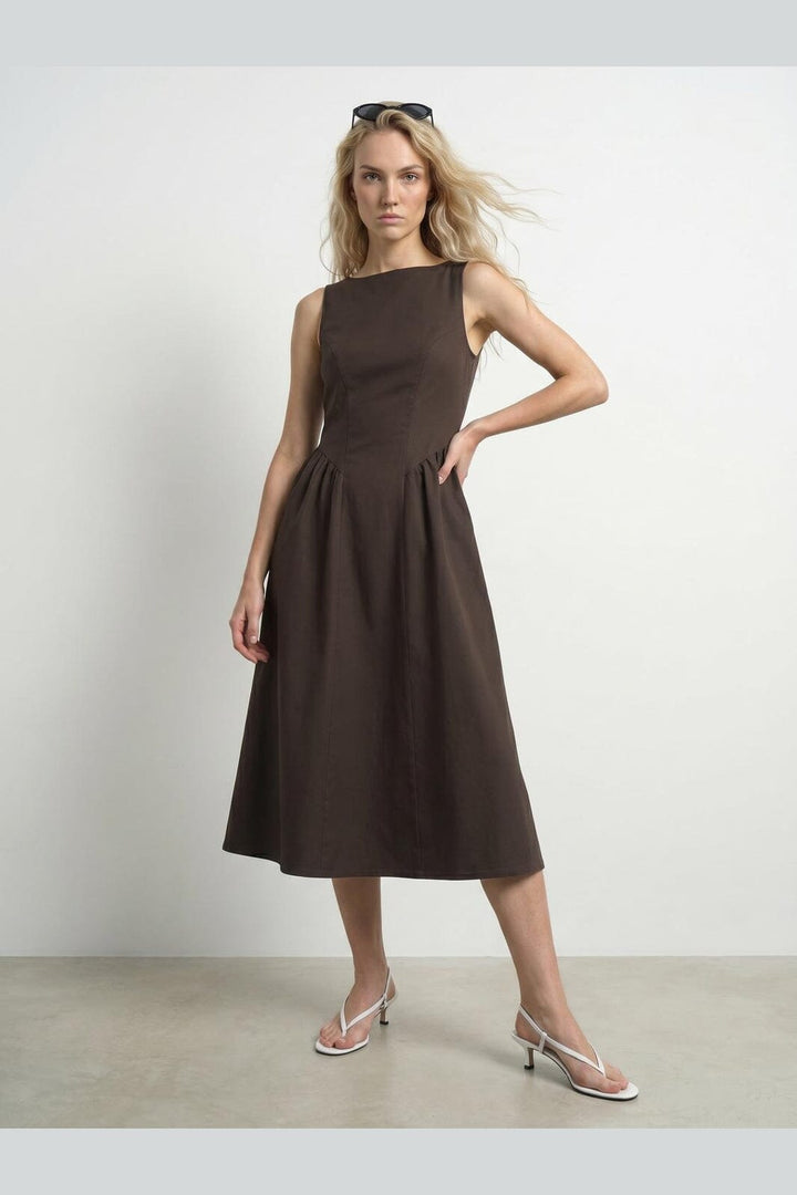 Hypedrop - Hdbakira Sl Boatneck Midi Dress 32001145 - 5242674 - Chocolate Brown