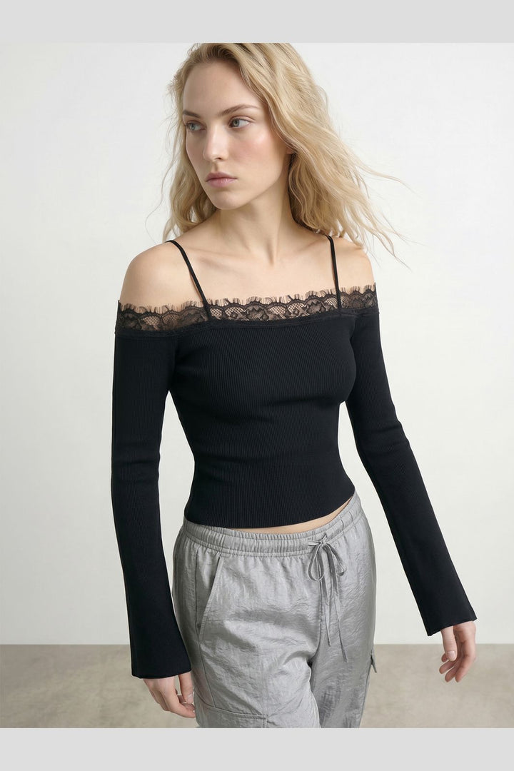 Hypedrop - Hdhavana Ls Fitted Off-Shoulder Lace Top 32000838 - 5184636 - Black