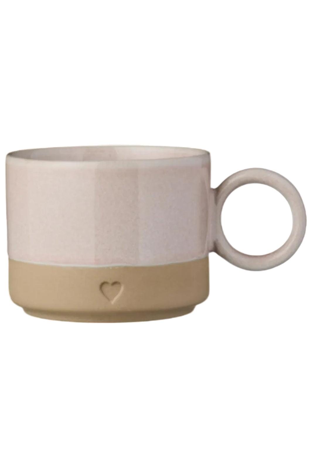 Ib Laursen - Krus m/hank Heart mat brunt ler m/rosa kant 290 ml - Stentøj - 2468-07