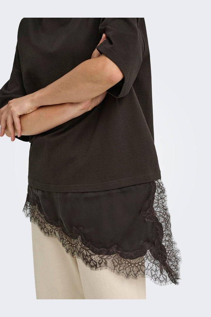 JDY - Jdyalma 2/4 Lace Detail T-Shirt - 5157233 Chocolate Torte