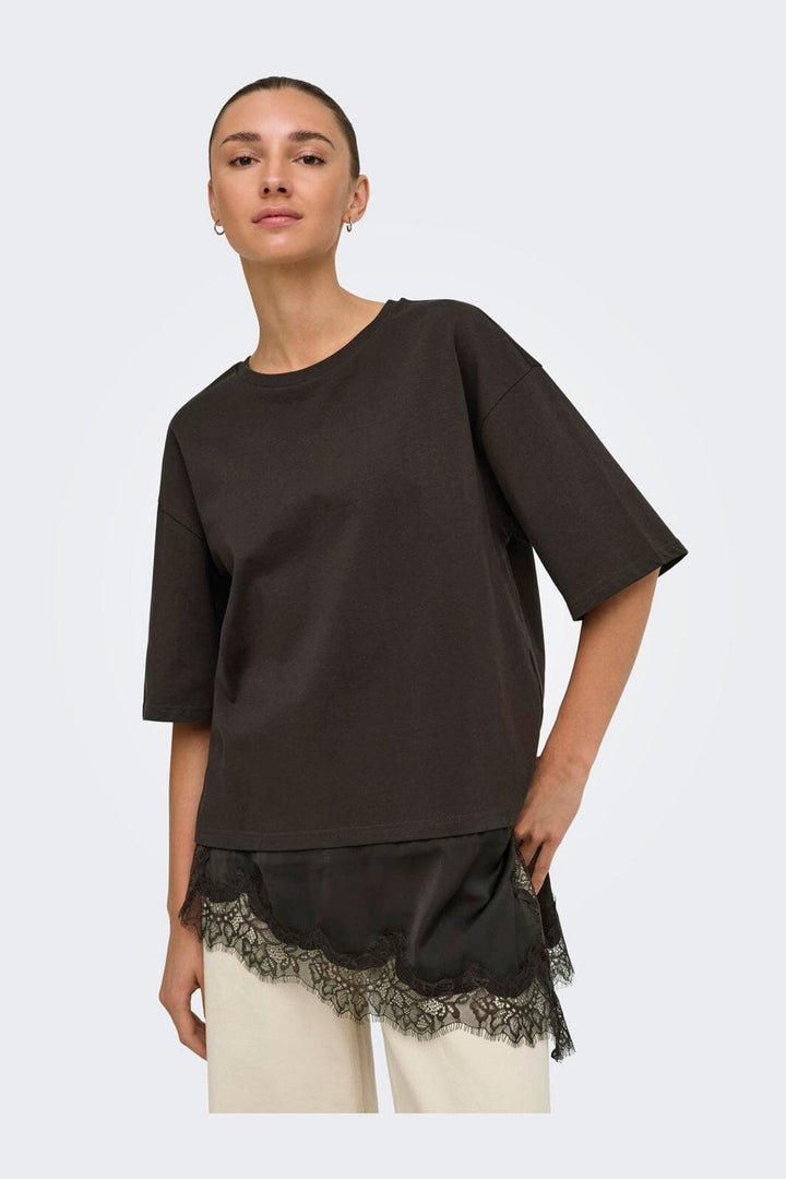 JDY - Jdyalma 2/4 Lace Detail T-Shirt - 5157233 Chocolate Torte