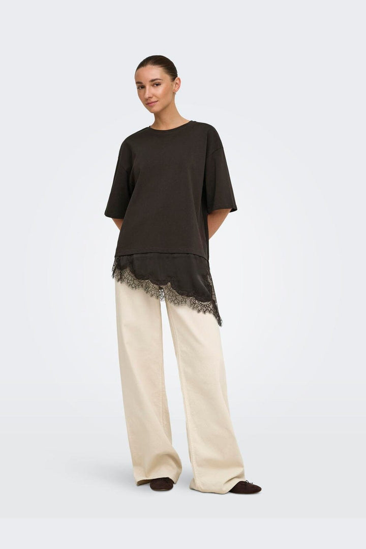 JDY - Jdyalma 2/4 Lace Detail T-Shirt - 5157233 Chocolate Torte