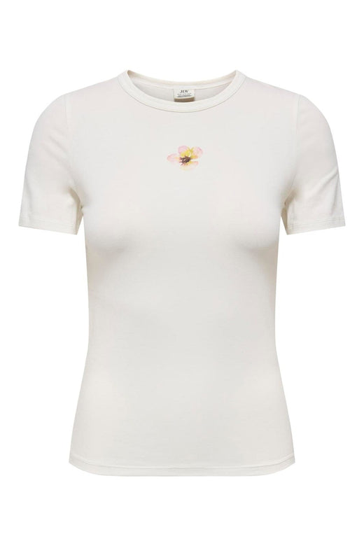 JDY - Jdyava Lucky S/S O-Neck Top - 5059472 Cloud Dancer Small Hibiscus Flower