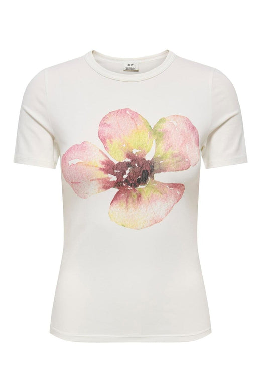 JDY - Jdyava Lucky S/S O-Neck Top - 5059473 Cloud Dancer Big Hibiscus Flower