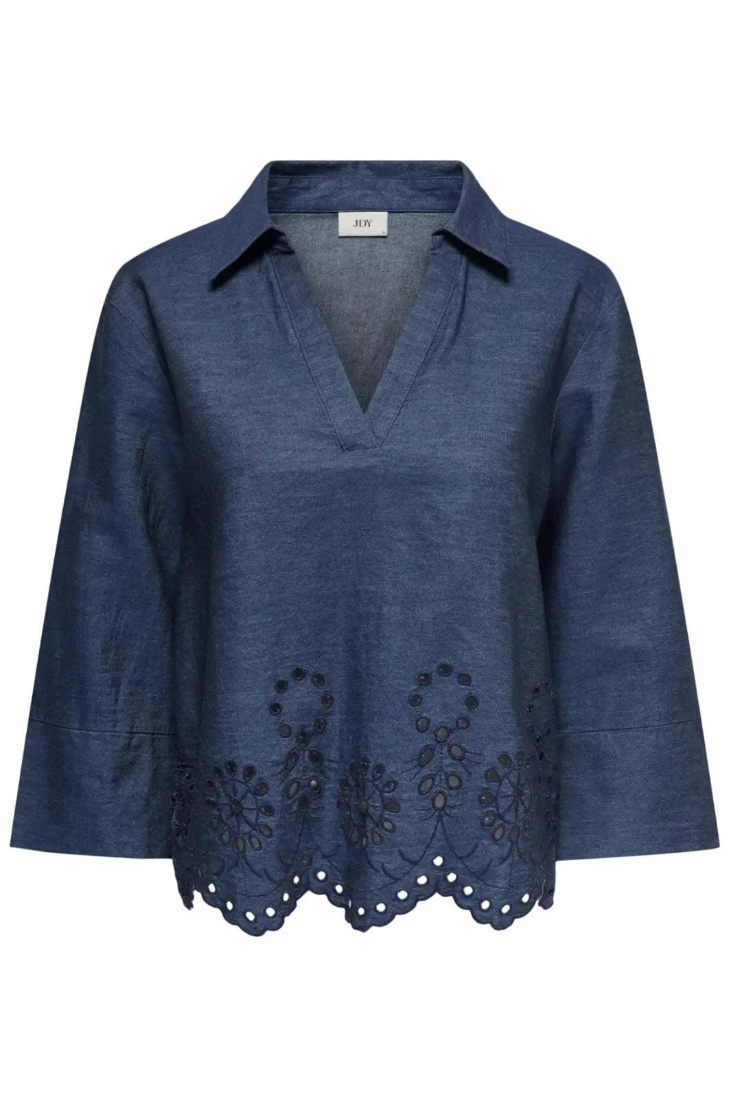 JDY - Jdybille L/S Chambray Embroidery Top - 5026792 Medium Blue Denim Embro Navy Skjorter 