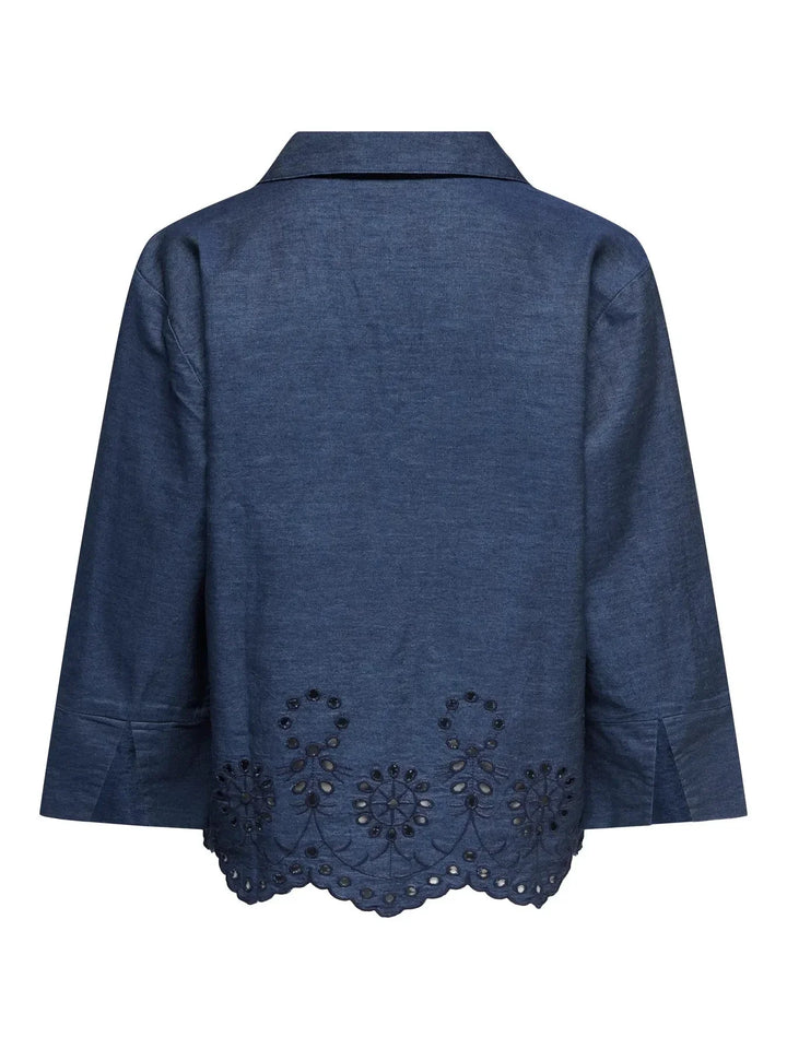 JDY - Jdybille L/S Chambray Embroidery Top - 5026792 Medium Blue Denim Embro Navy Skjorter 