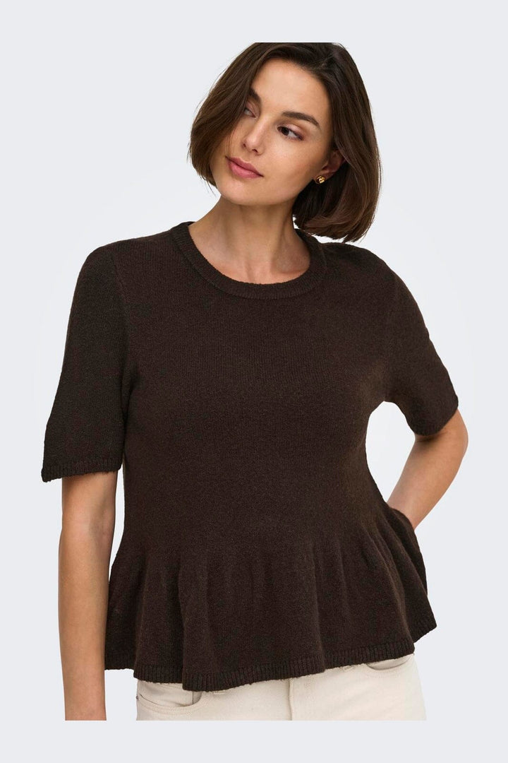 JDY - Jdybrilliant Life S/S On Peplum Pull Knt - 5038261 Coffee Bean Melange