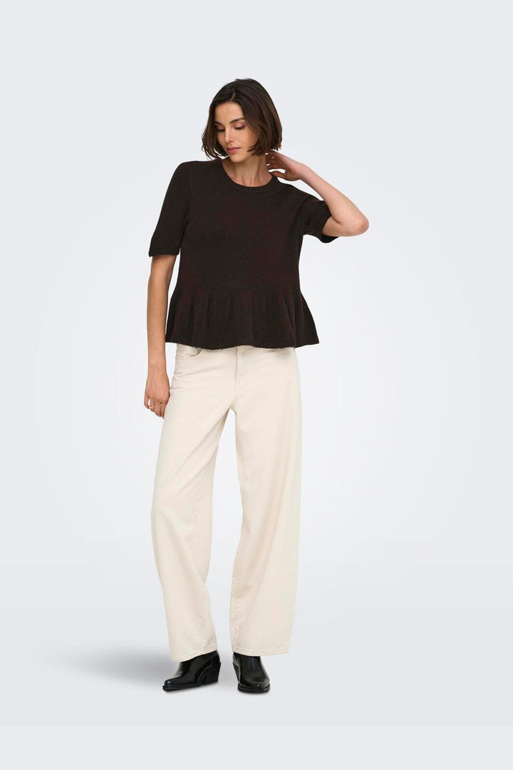 JDY - Jdybrilliant Life S/S On Peplum Pull Knt - 5038261 Coffee Bean Melange