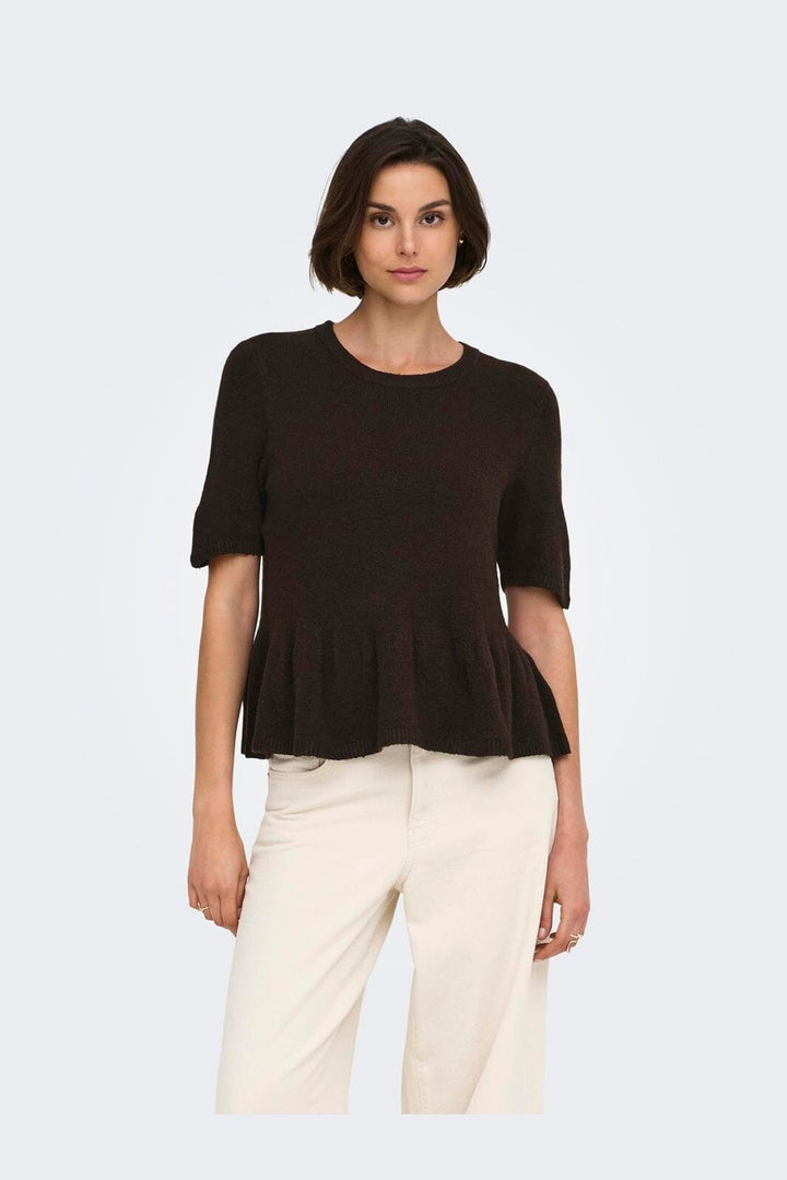JDY - Jdybrilliant Life S/S On Peplum Pull Knt - 5038261 Coffee Bean Melange