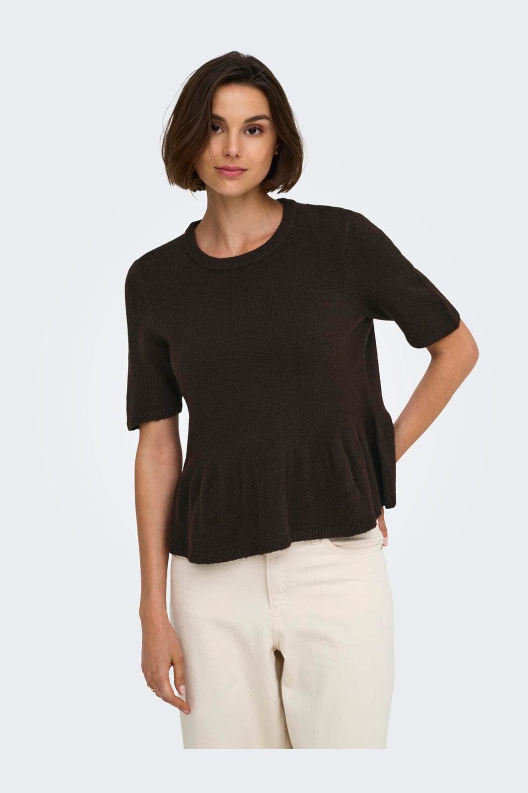 JDY - Jdybrilliant Life S/S On Peplum Pull Knt - 5038261 Coffee Bean Melange