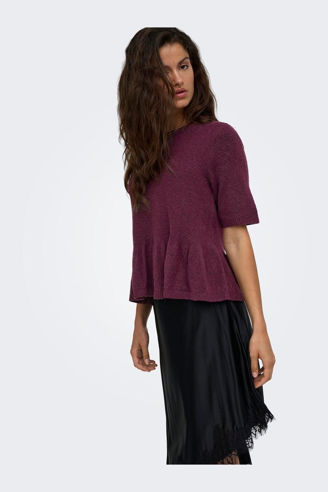 JDY - Jdybrilliant Life S/S On Peplum Pull Knt - 5104951 Windsor Wine Melange