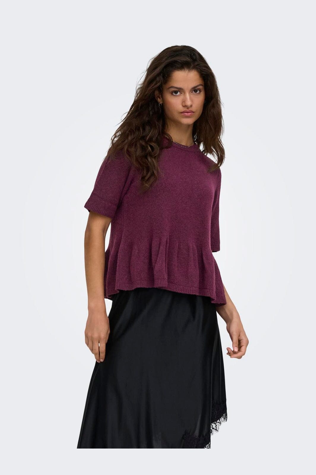 JDY - Jdybrilliant Life S/S On Peplum Pull Knt - 5104951 Windsor Wine Melange