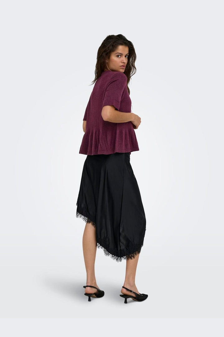 JDY - Jdybrilliant Life S/S On Peplum Pull Knt - 5104951 Windsor Wine Melange