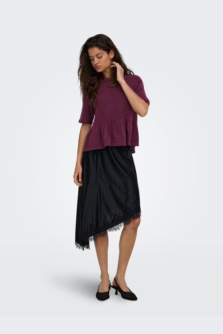 JDY - Jdybrilliant Life S/S On Peplum Pull Knt - 5104951 Windsor Wine Melange