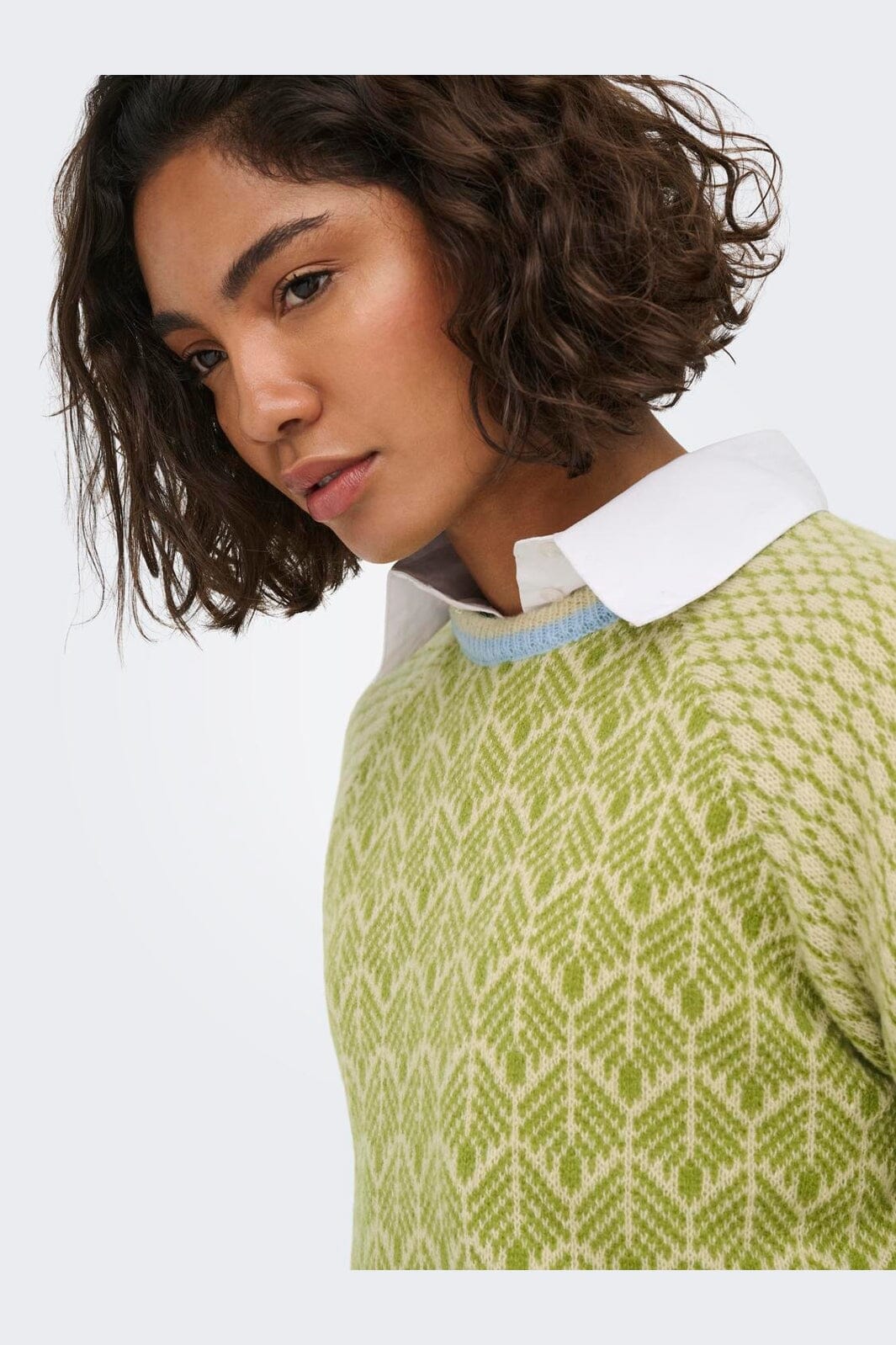 JDY - Jdybryn Life L/S Oneck Jacq Pullover Knt - 5049952 Crème Brûlée W. Woodbine/ Peachskin/ Open Air Jacq.