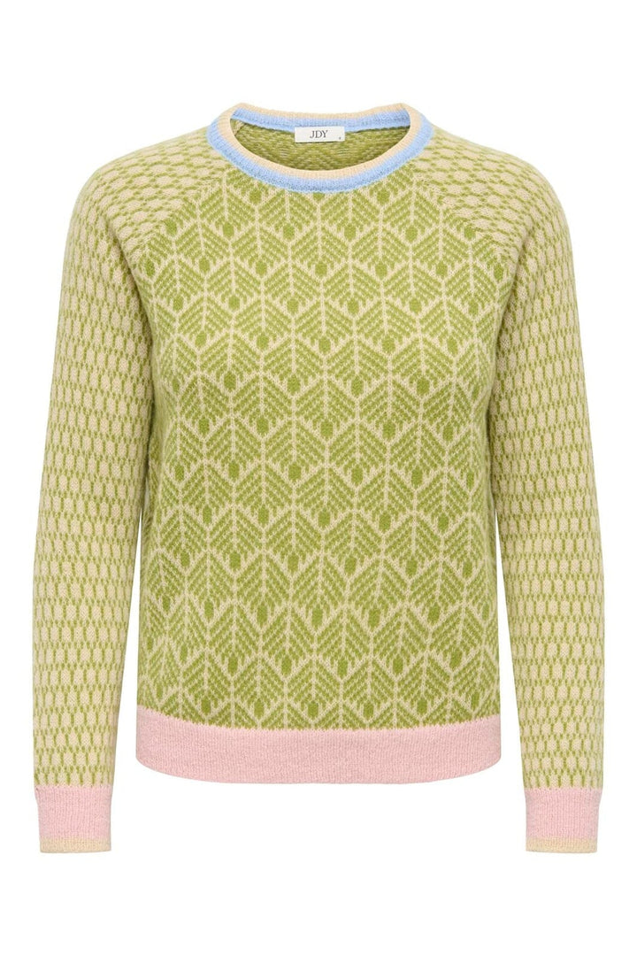 JDY - Jdybryn Life L/S Oneck Jacq Pullover Knt - 5049952 Crème Brûlée W. Woodbine/ Peachskin/ Open Air Jacq.