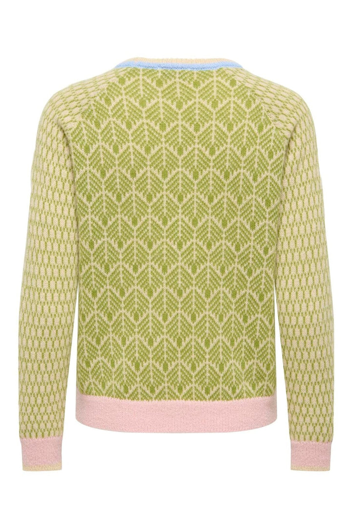JDY - Jdybryn Life L/S Oneck Jacq Pullover Knt - 5049952 Crème Brûlée W. Woodbine/ Peachskin/ Open Air Jacq.